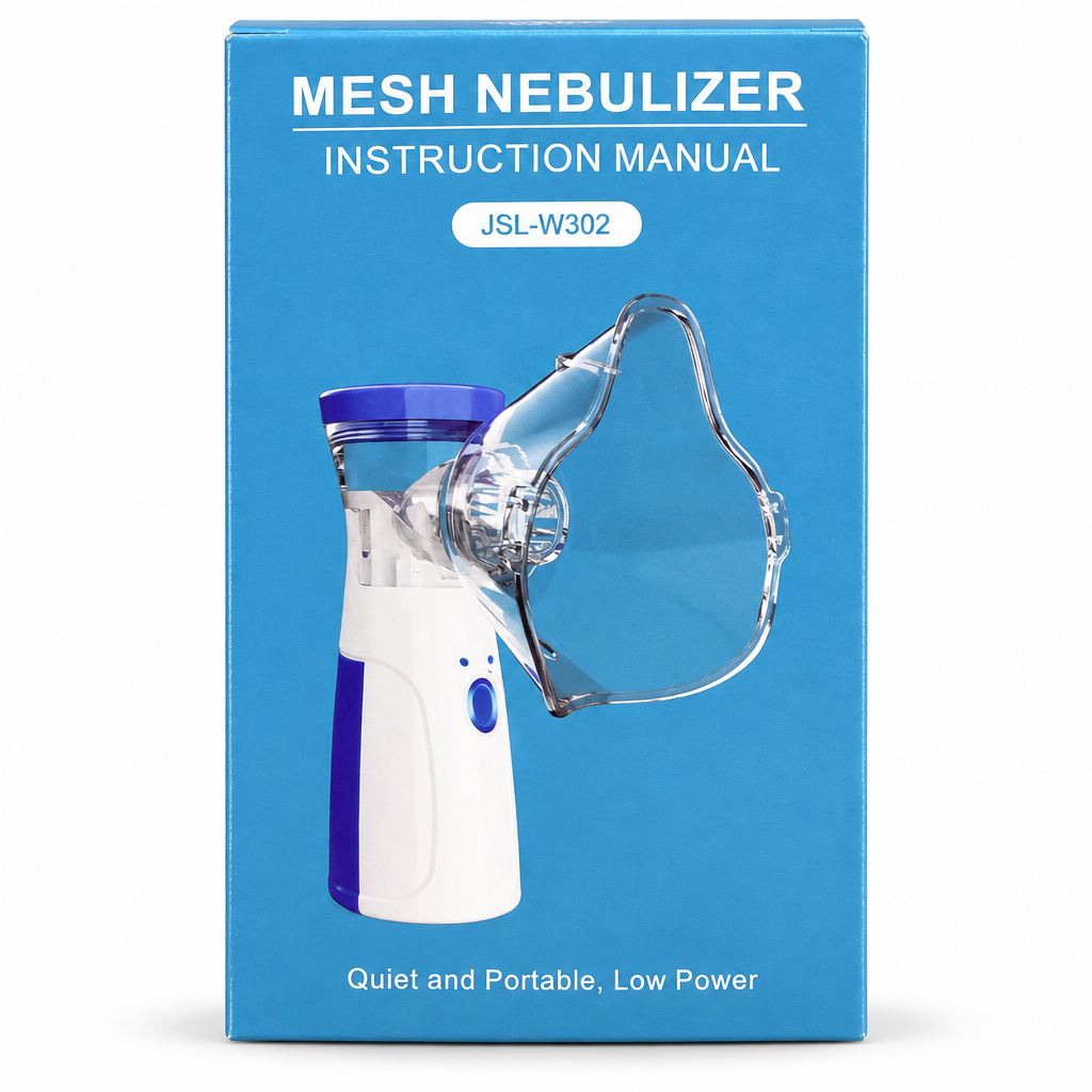 JSL-W302 Portable Mesh Nebulizer with Clear Mask, White and Blue