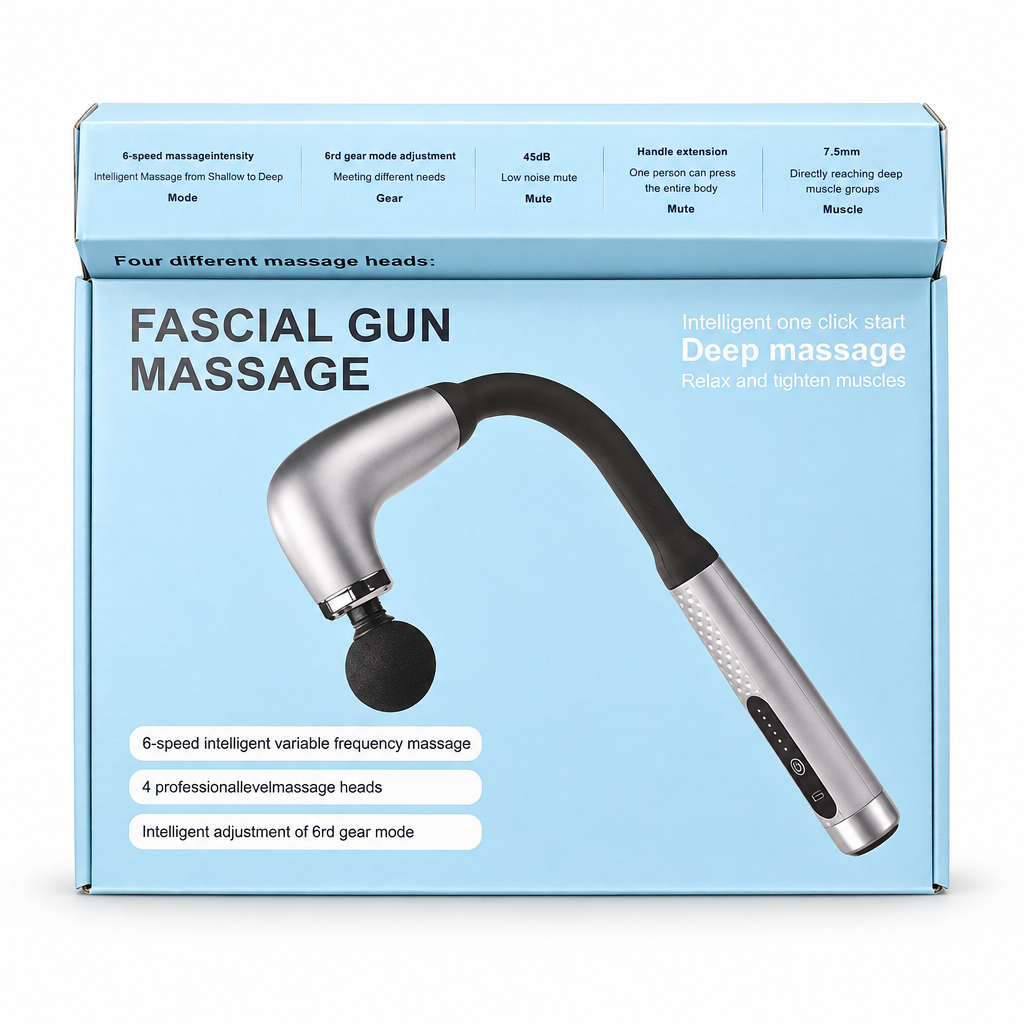 6-Speed Massage Gun with Curved Extended Handle and 4 Massage Heads