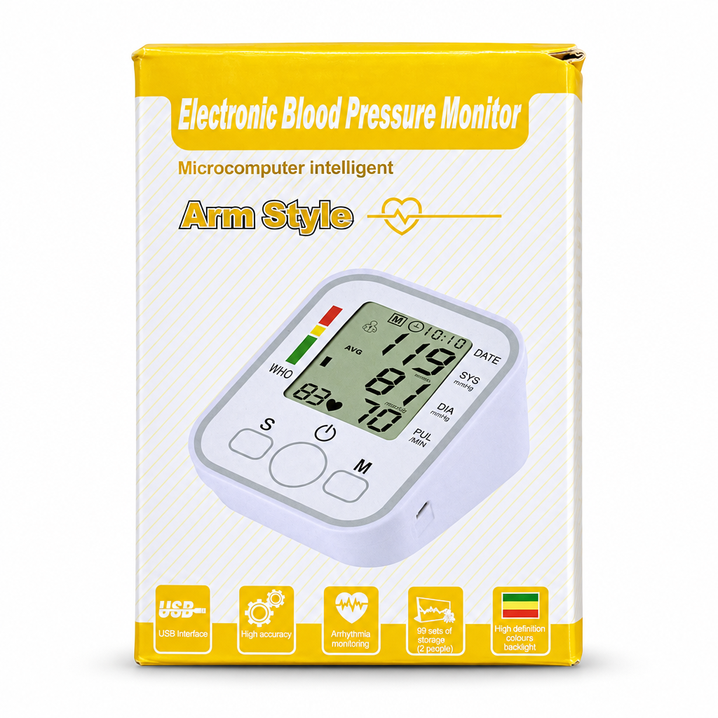 Digital Upper Arm Blood Pressure Monitor with Pulse Display and USB